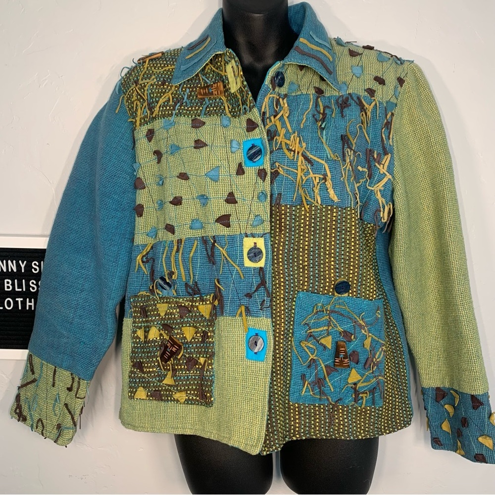 Vintage 90s Boho Patchwork Cotton Jacket Fringe B… - image 2
